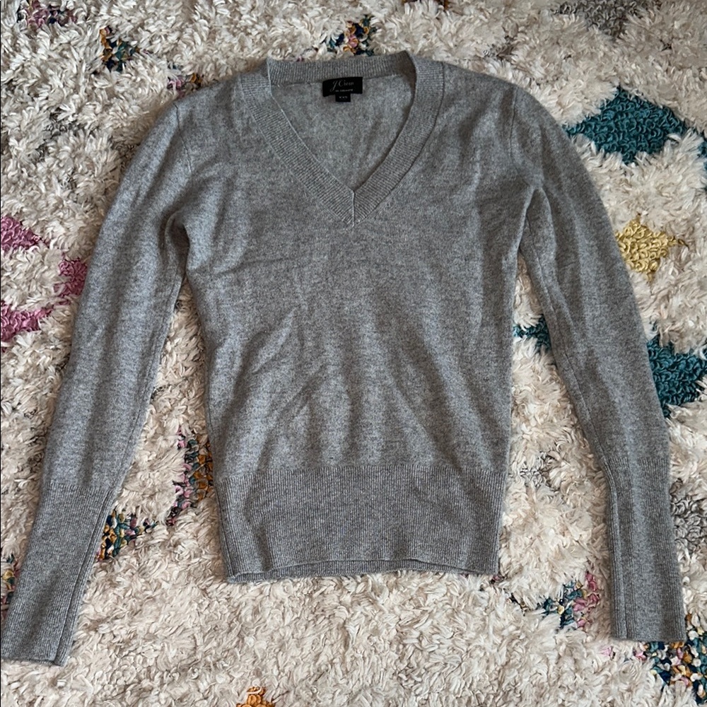 J. Crew Gray V-Neck Sweater 100% Cashmere